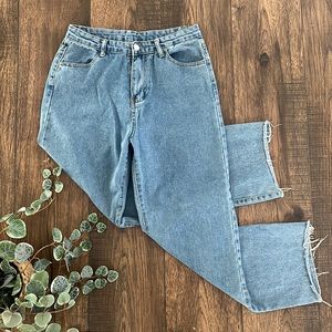 SHEIN Bleach Wash High-Rise Baggy Jeans in Medium Wash